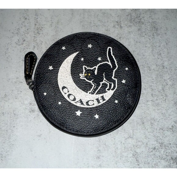 Coach Coin Case In Signature Canvas With Halloween Graphic Cat Moon ~NWT~ CX348 - Picture 1 of 5